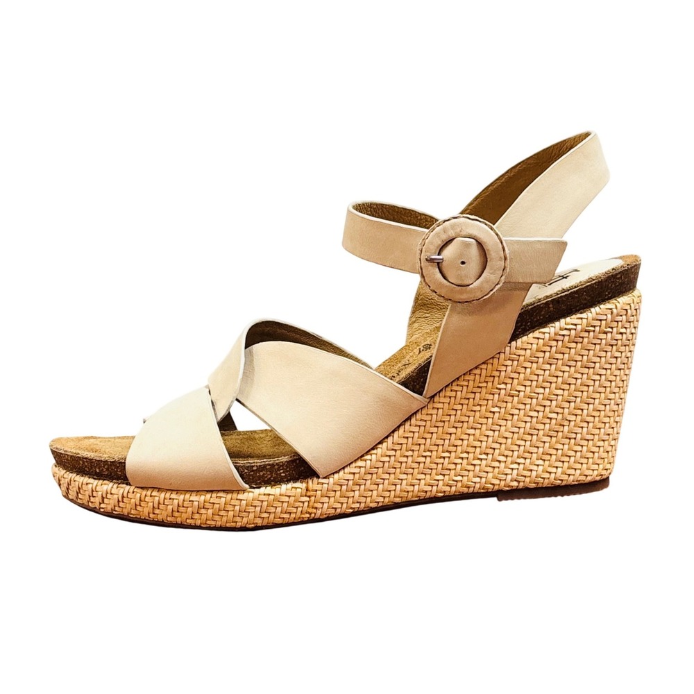 NEW Sofft Casidy Beige Leather Woven Raffia Wedge Sandals 11 SF0030095